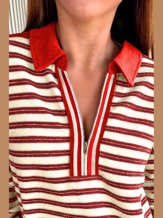Striped Quarter-Zip Collar Sweatshirt nicholesgifts