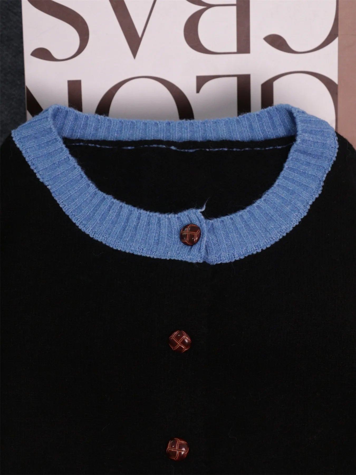 Button-Front Contrast Trim Cardigan