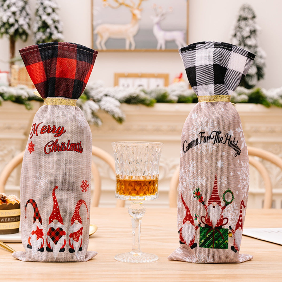 2-Piece Christmas Plaid Wine Bottle Covers NicholesGifts