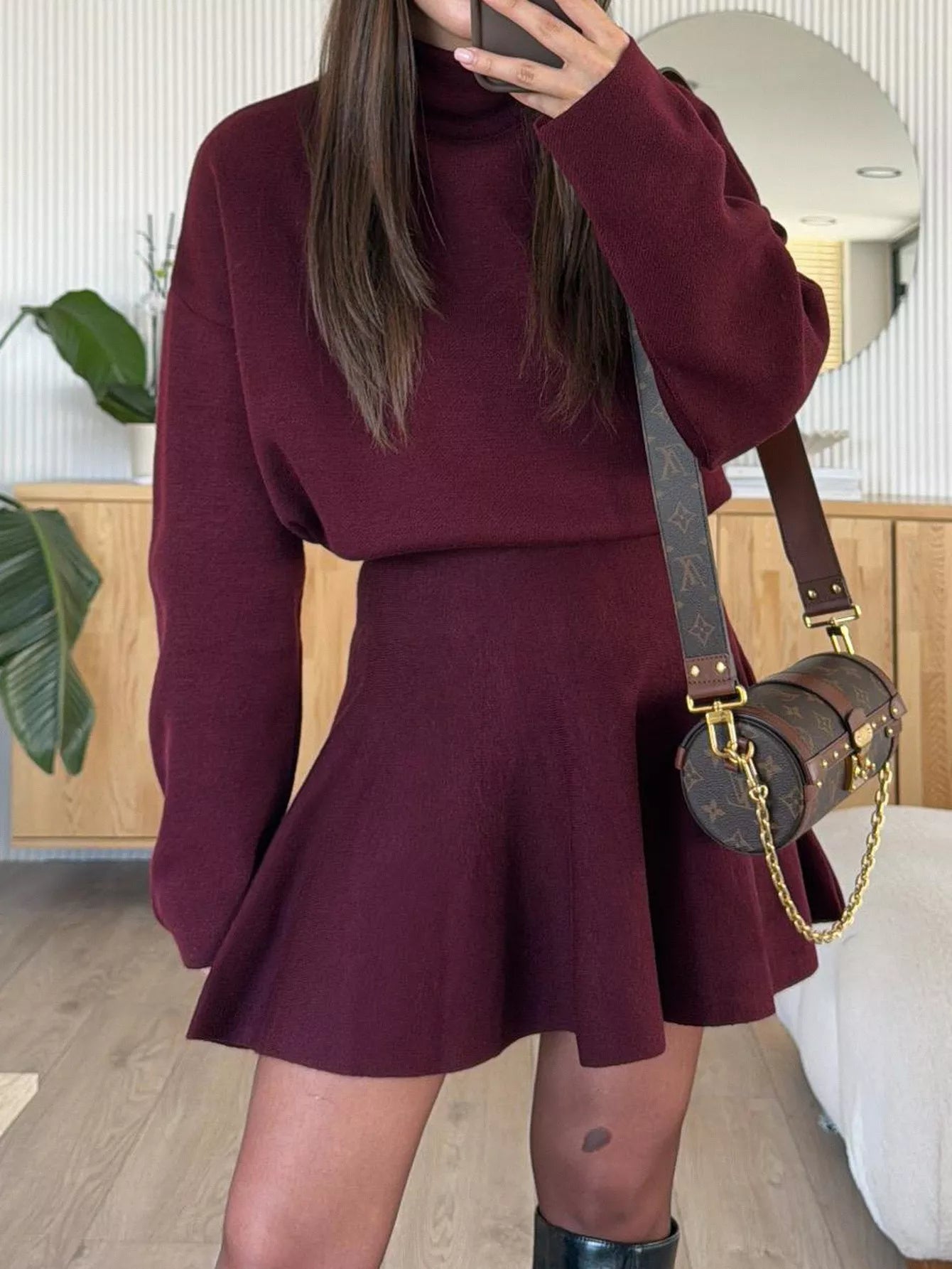 Turtleneck Dropped Shoulder Sweater and Skirt Set nicholesgifts