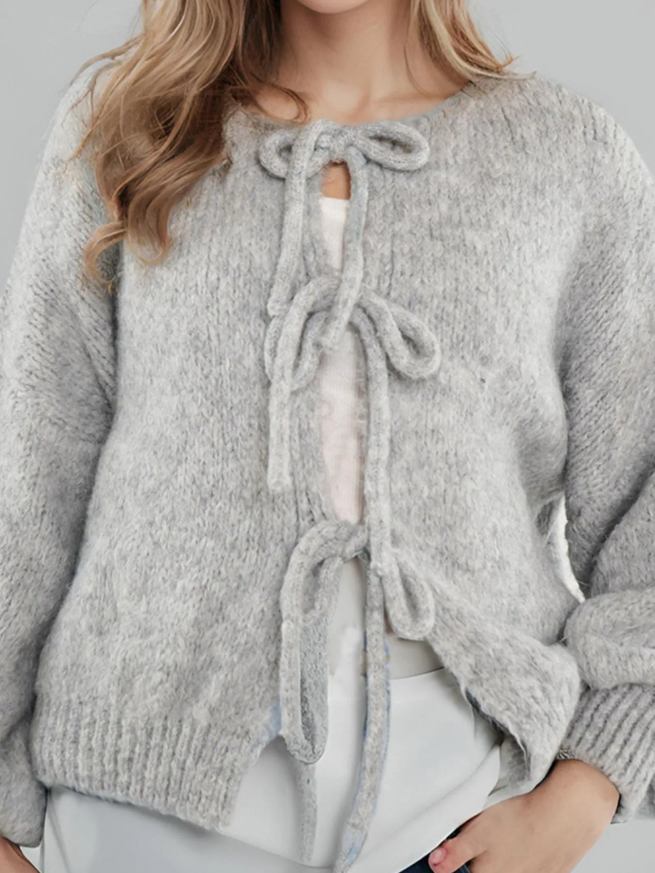 Cozy Bow-Tie Front Knit Cardigan