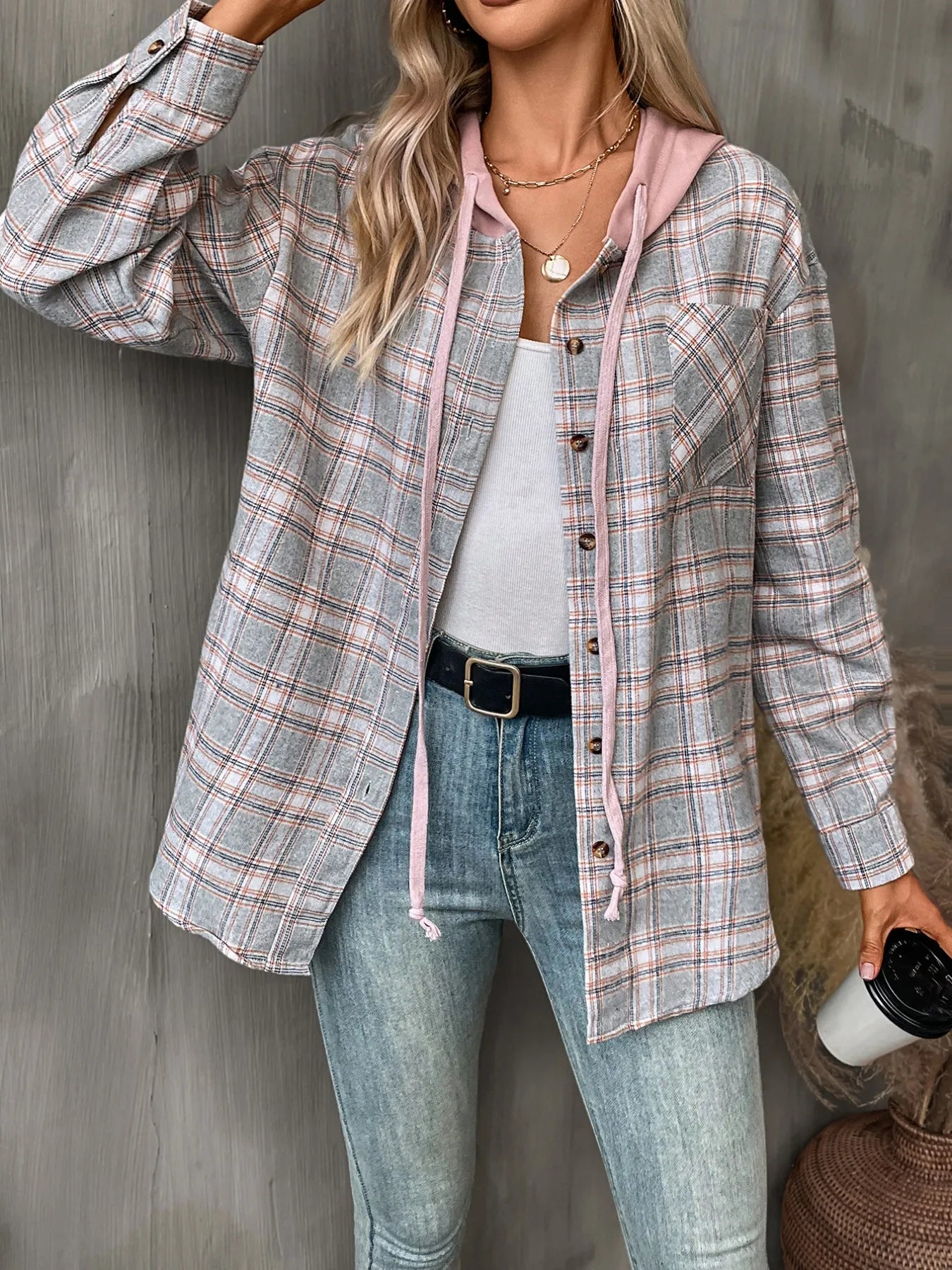 Plaid Button-Up Hooded Shirt NicholesGifts