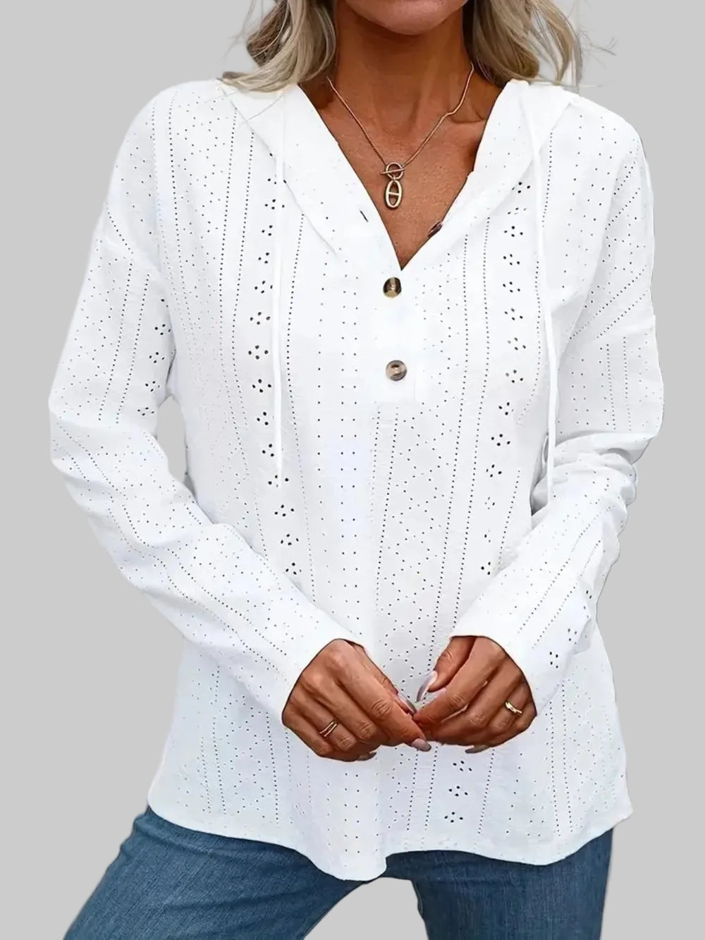 Drawstring Eyelet Long Sleeve Hoodie Trendsi