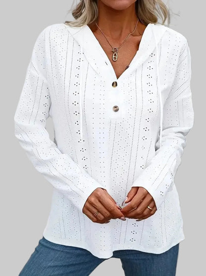 Drawstring Eyelet Long Sleeve Hoodie Trendsi