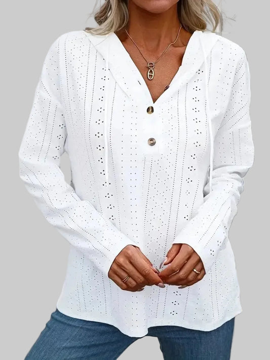 Drawstring Eyelet Long Sleeve Hoodie Trendsi