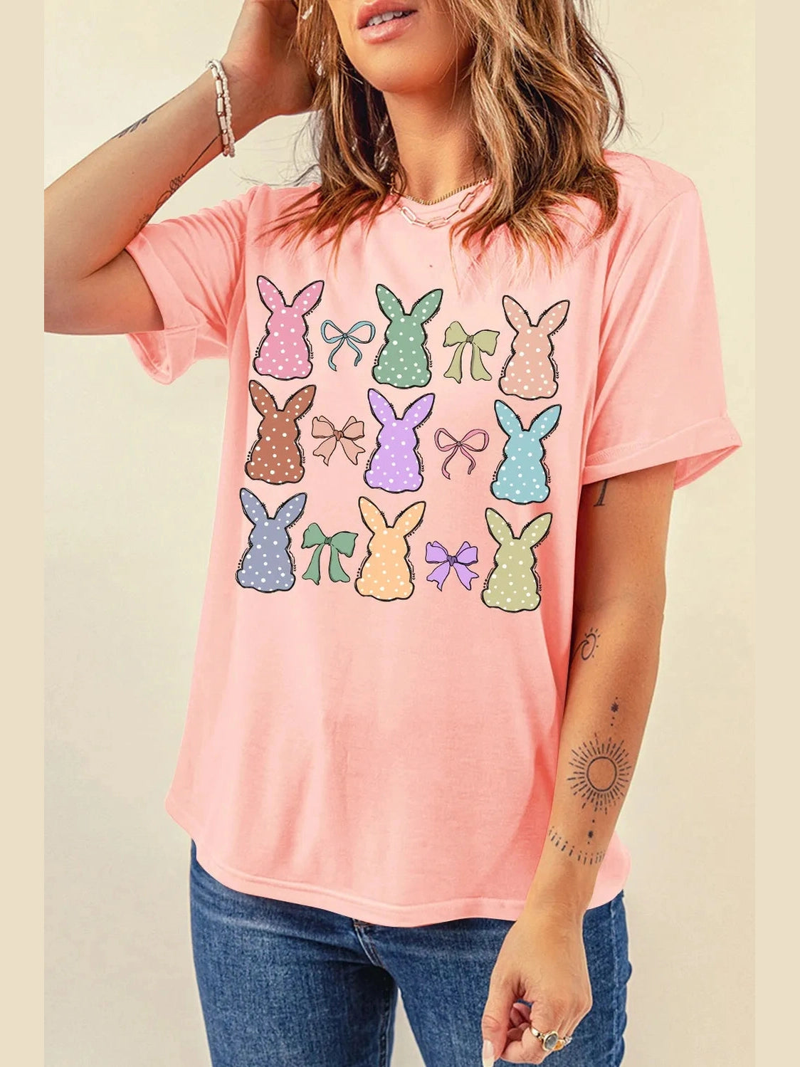 Dotty Bunny Bow Graphic Short Sleeve T-Shirt nicholesgifts