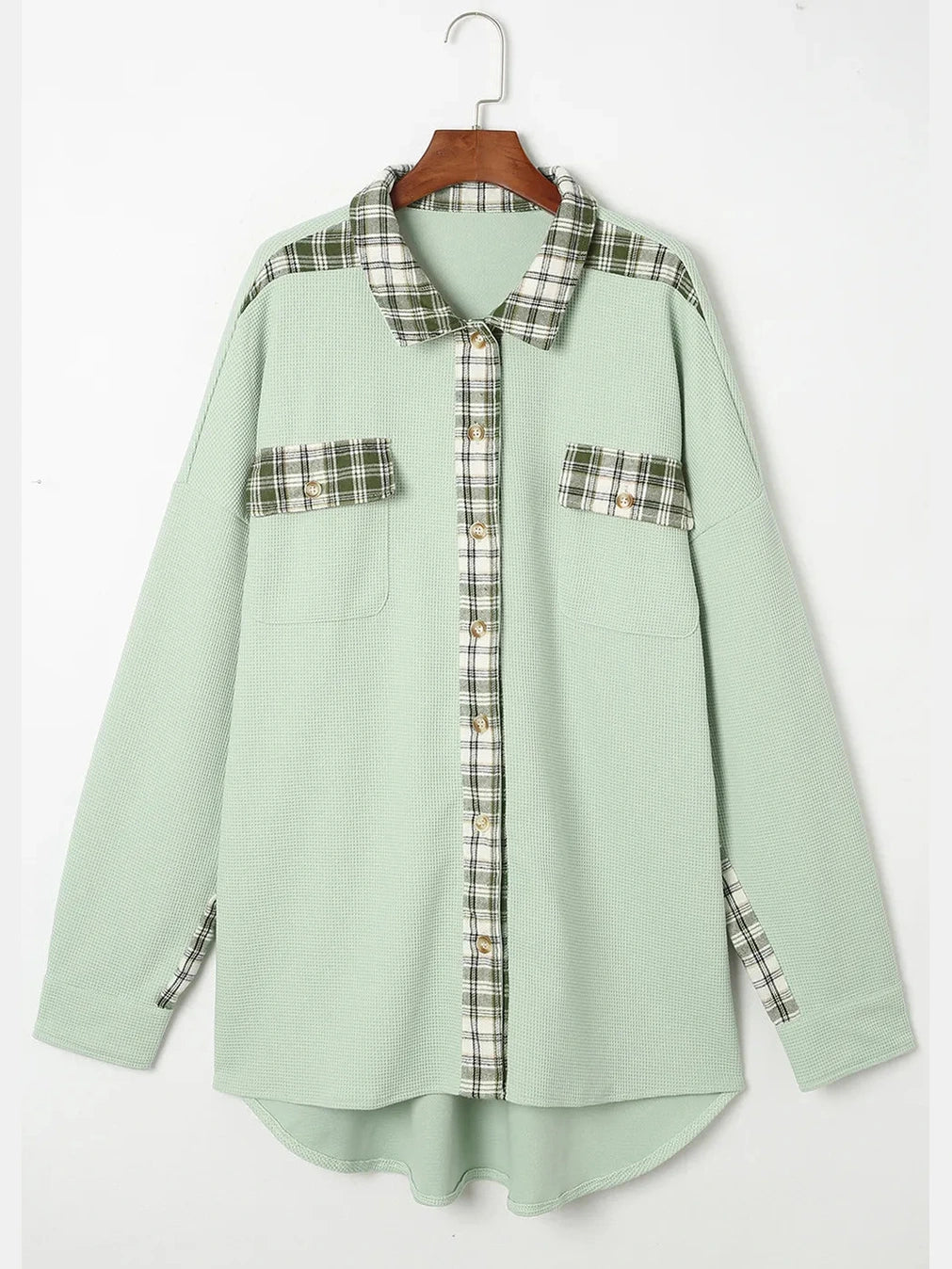 Plaid Button Down Collared Jacket nicholesgifts