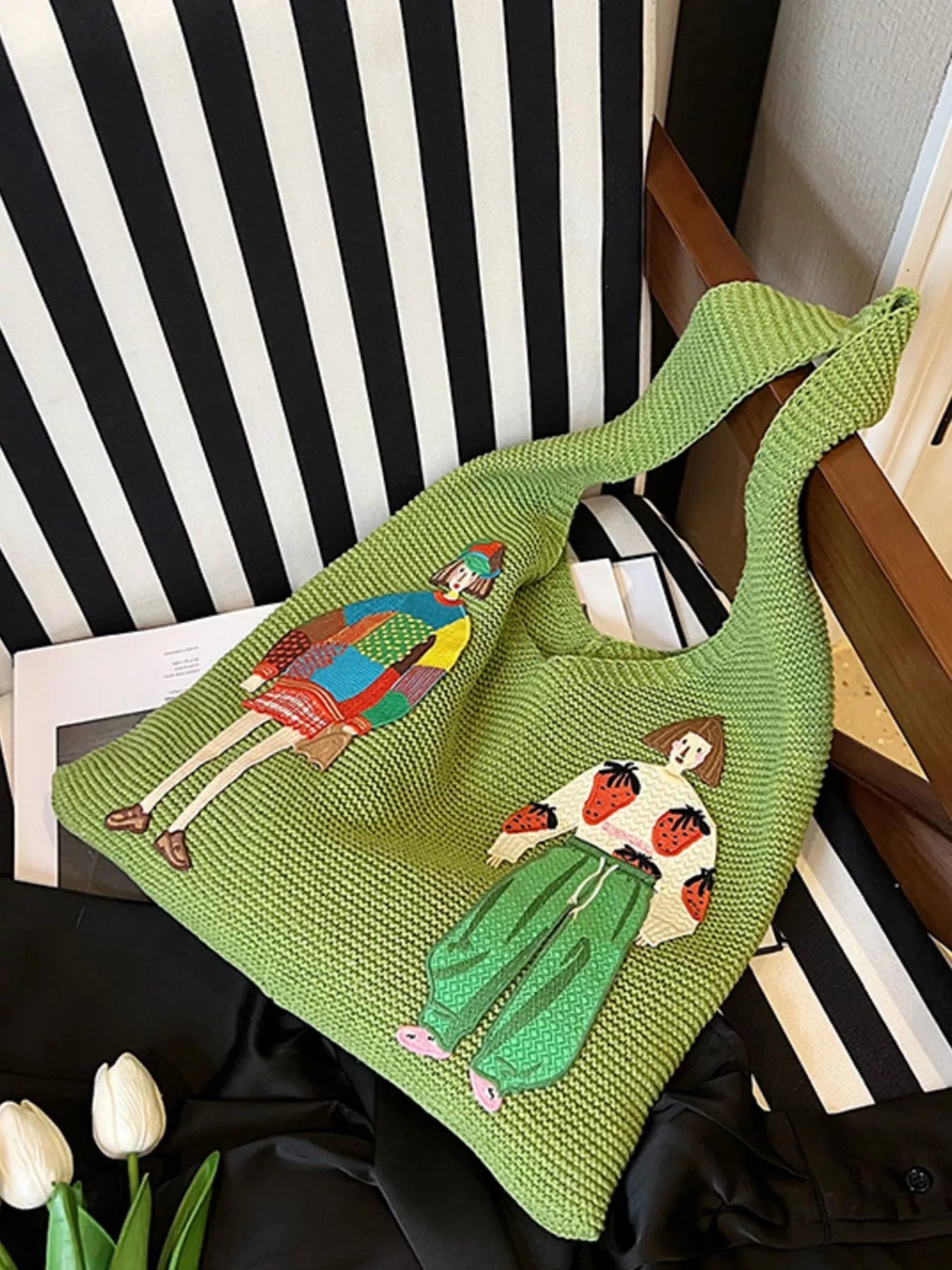 Knitted Embroidered Shoulder Bag nicholesgifts