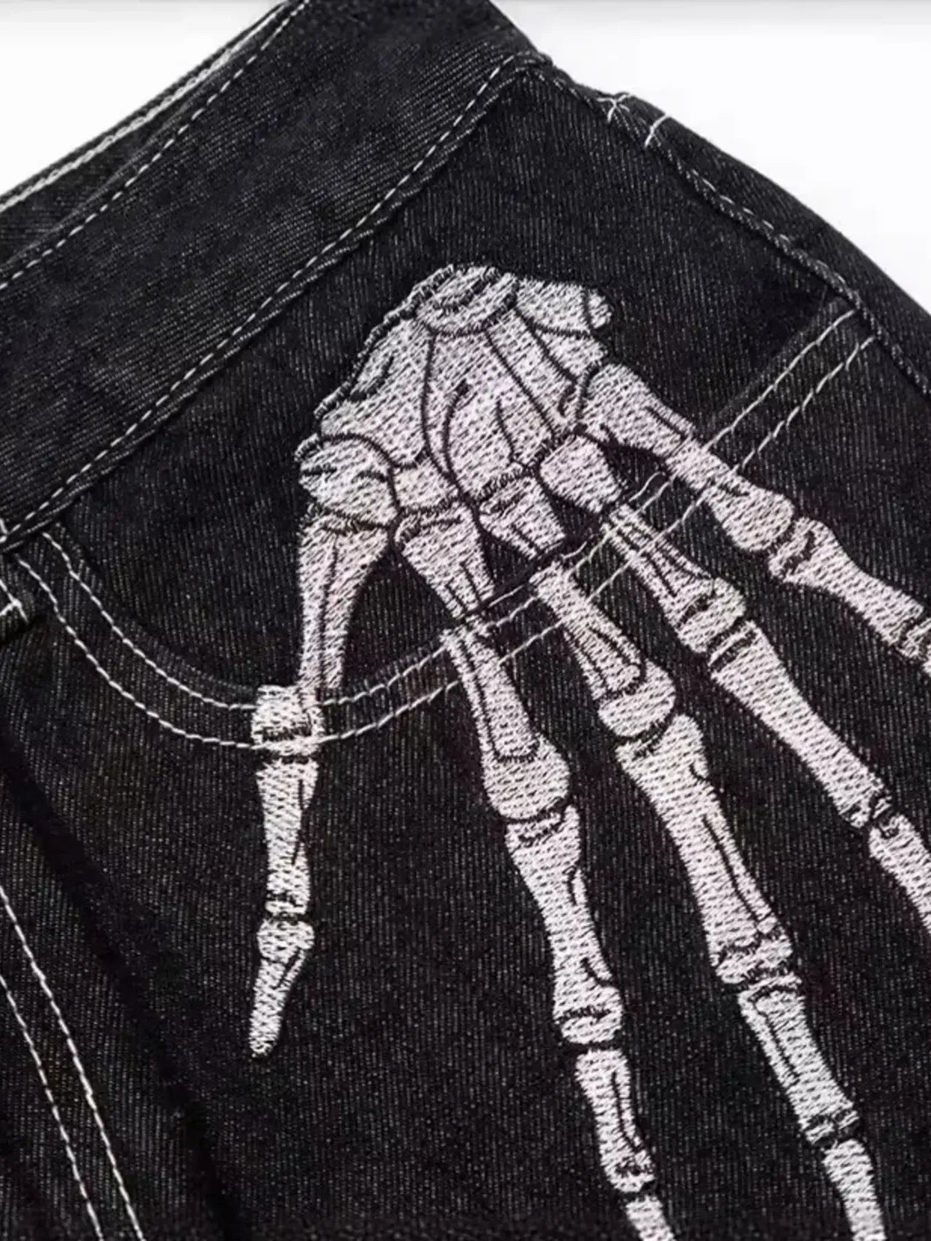 Men's Skeleton Embroidered Straight Leg Jeans Trendsi