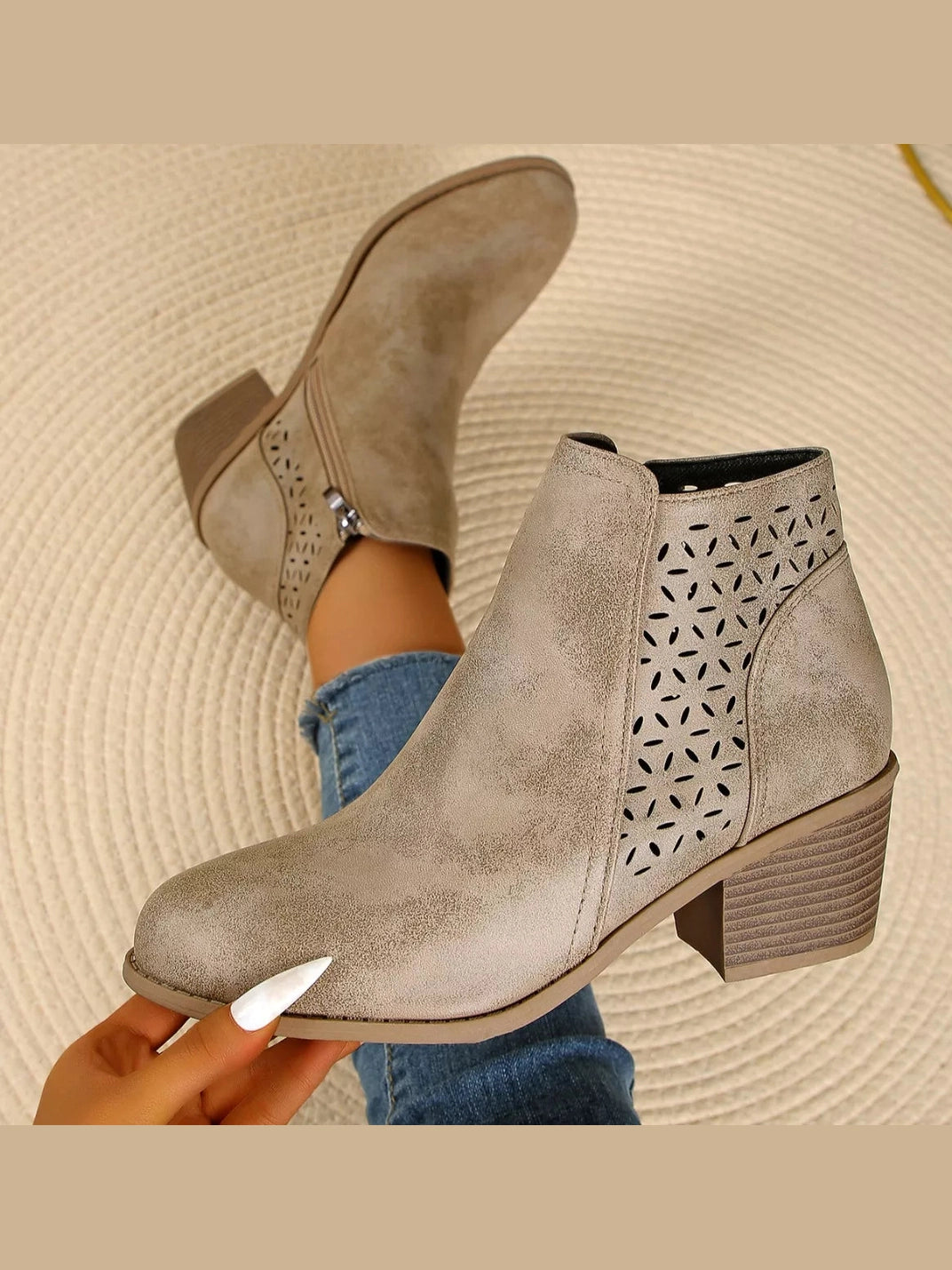 Point Toe Block Heels Boots nicholesgifts