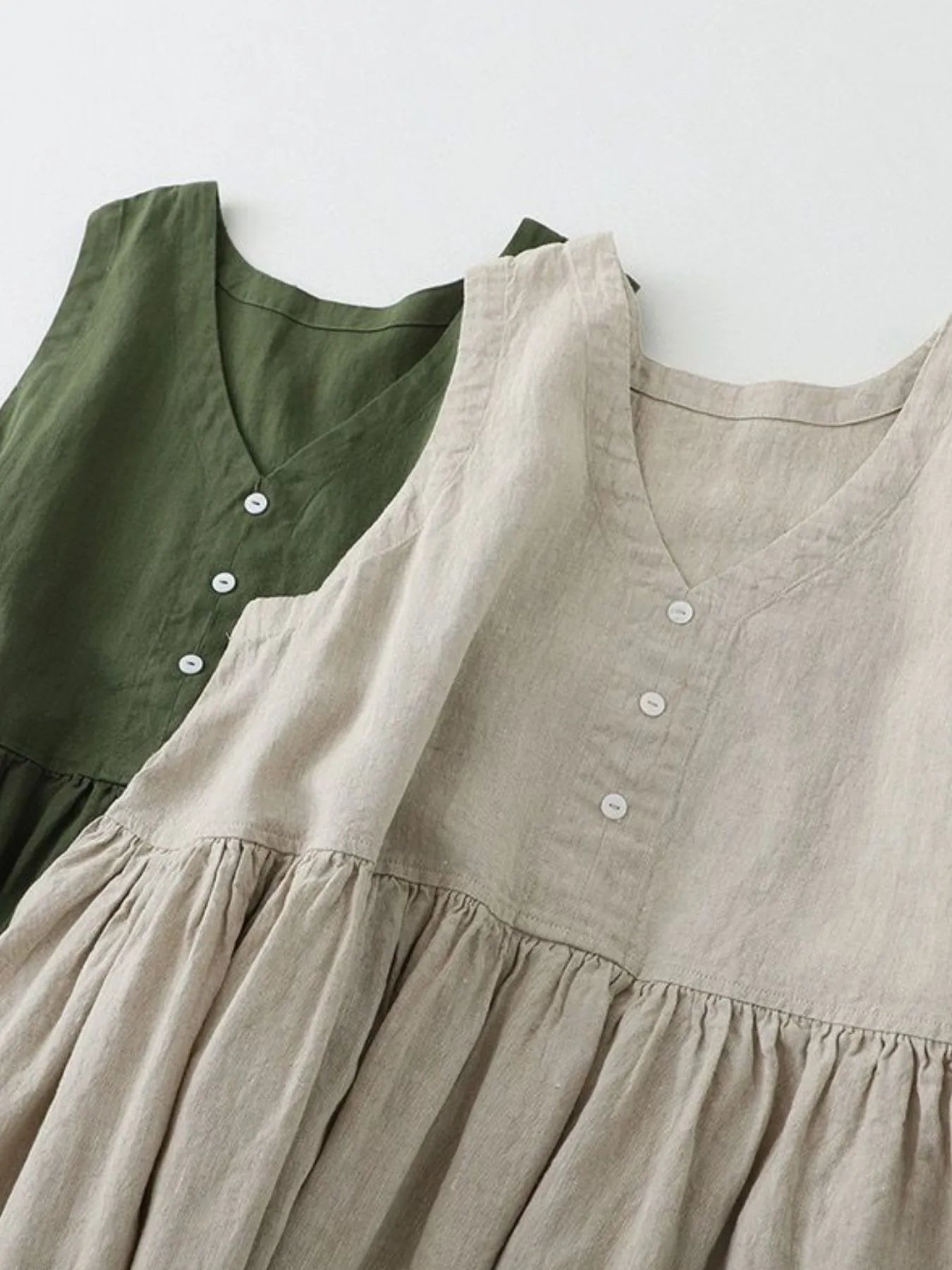 V-Neck Button Detail Sleeveless Midi Dress NicholesGifts