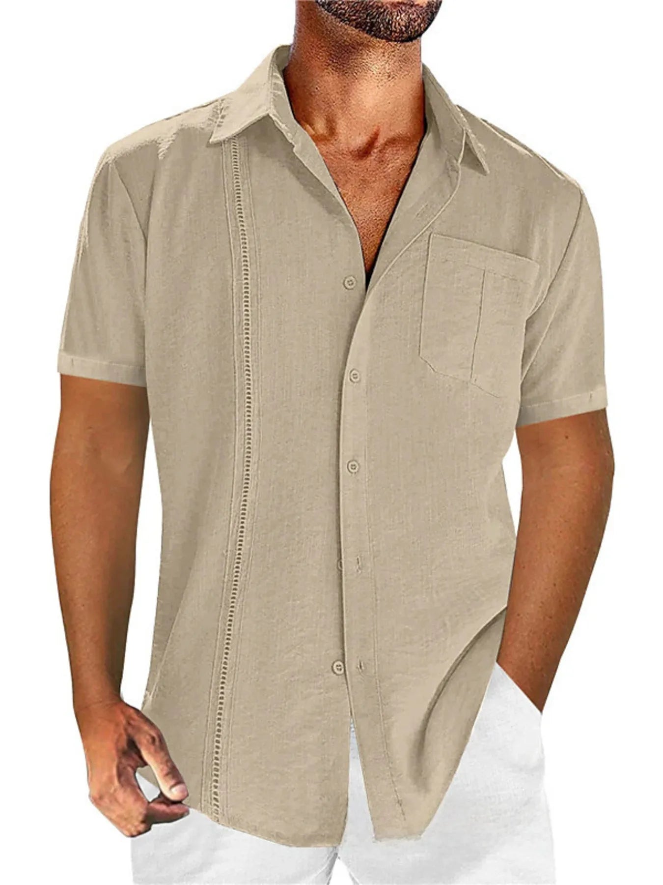 Men's Full Size Linen-Blend Short Sleeve Button-Down Shirt Plus Size NicholesGifts