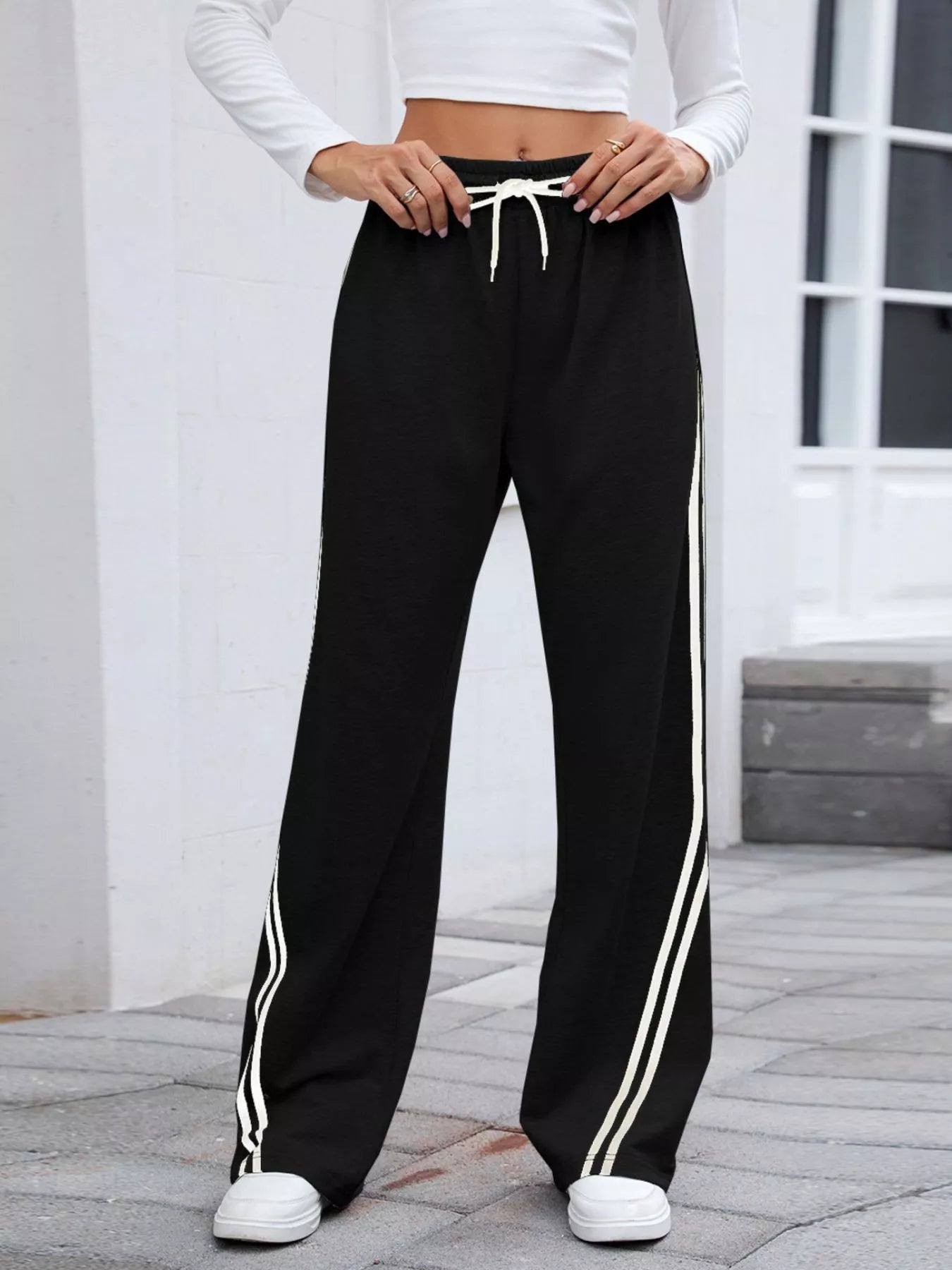 Women Side Striped Wide Leg Pants nicholesgifts