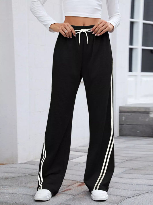 Women Side Striped Wide Leg Pants nicholesgifts