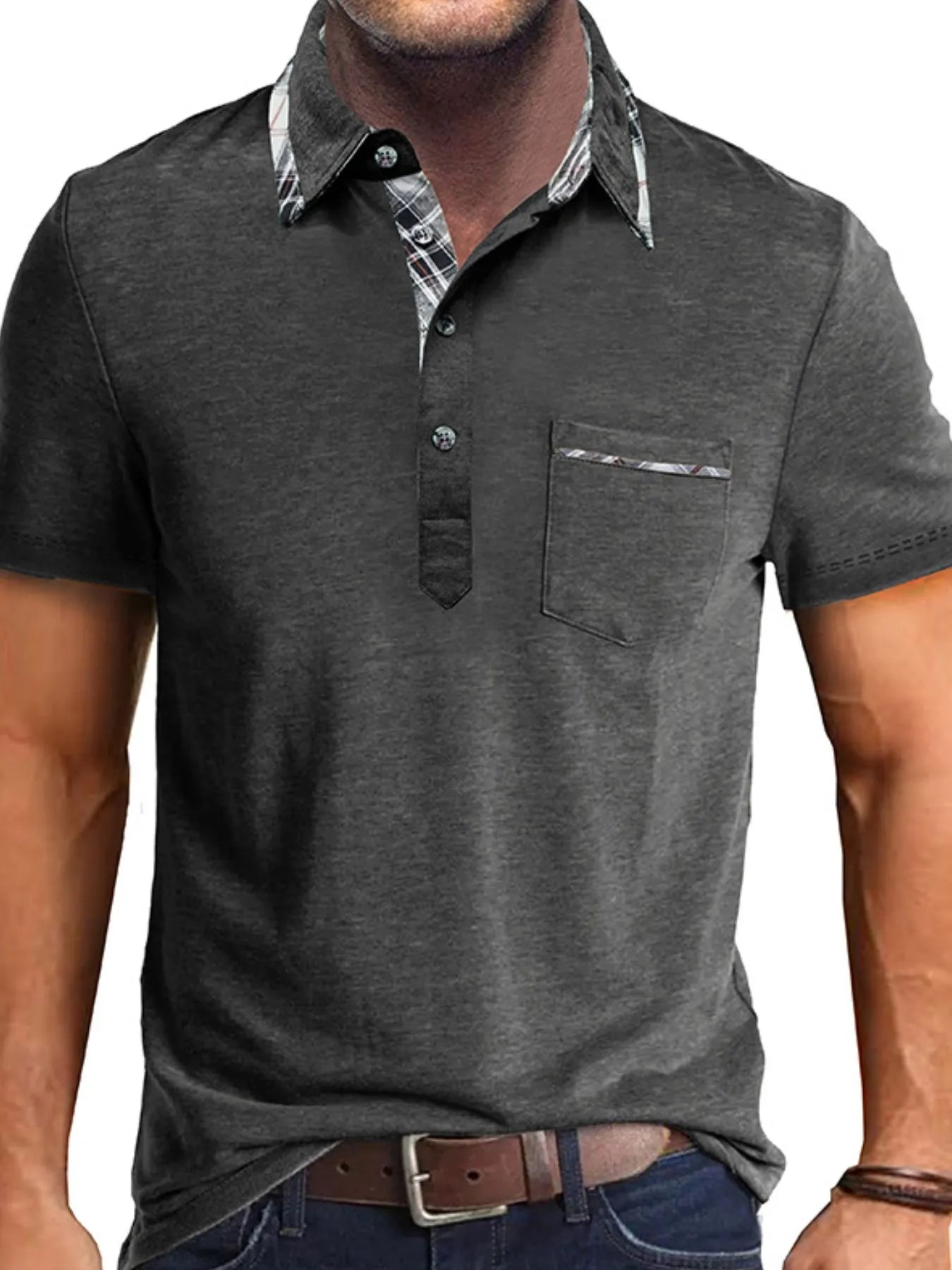 Men's Full Size Classic Plaid Collar Cotton Polo Shirt Plus Size NicholesGifts