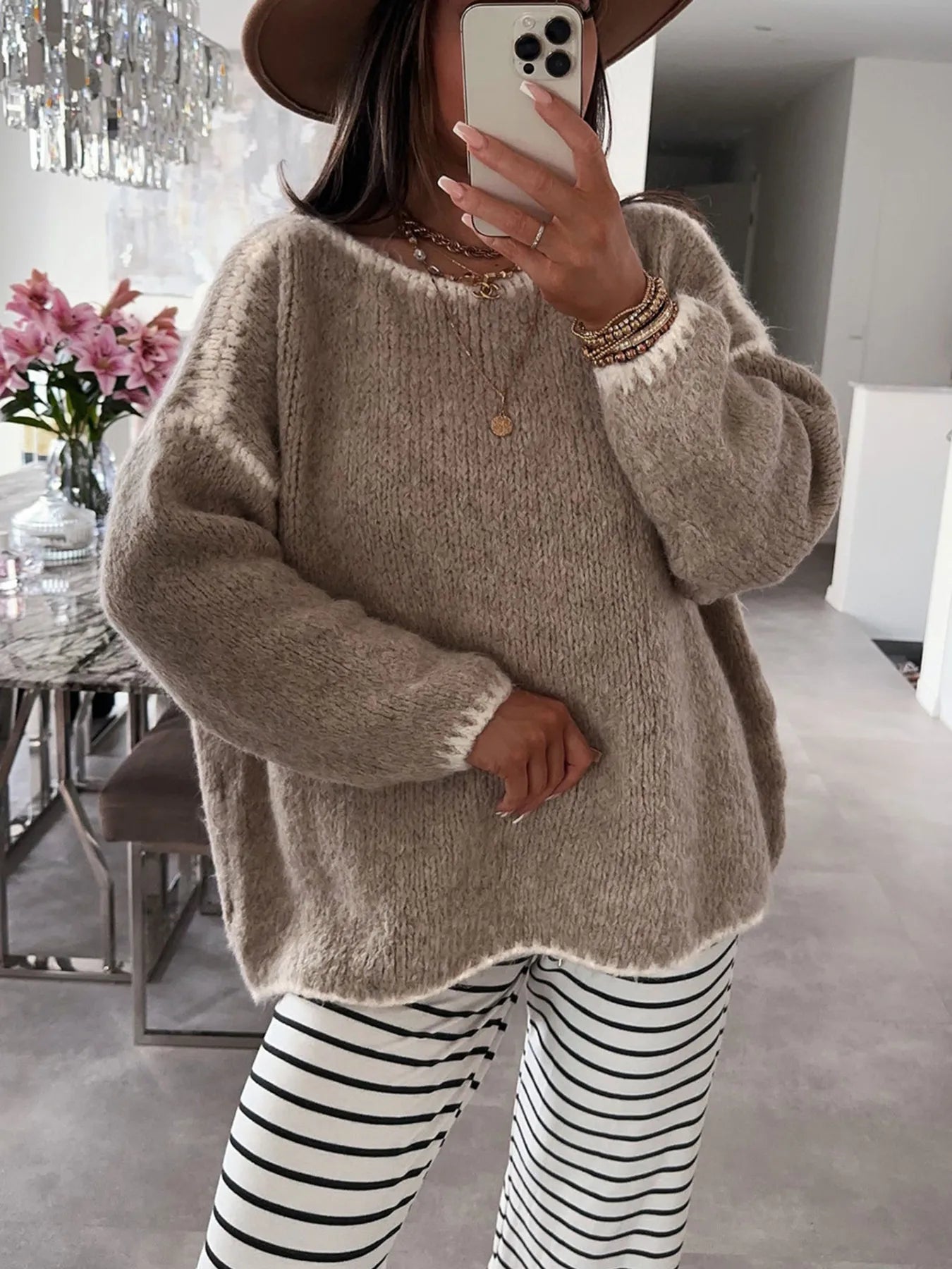 Contrast Trim Oversized Sweater