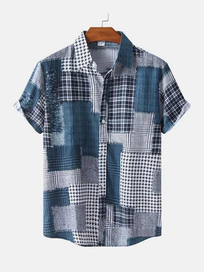Men's Plus Size Plaid Short Sleeve Button-Up Shirt nicholesgifts