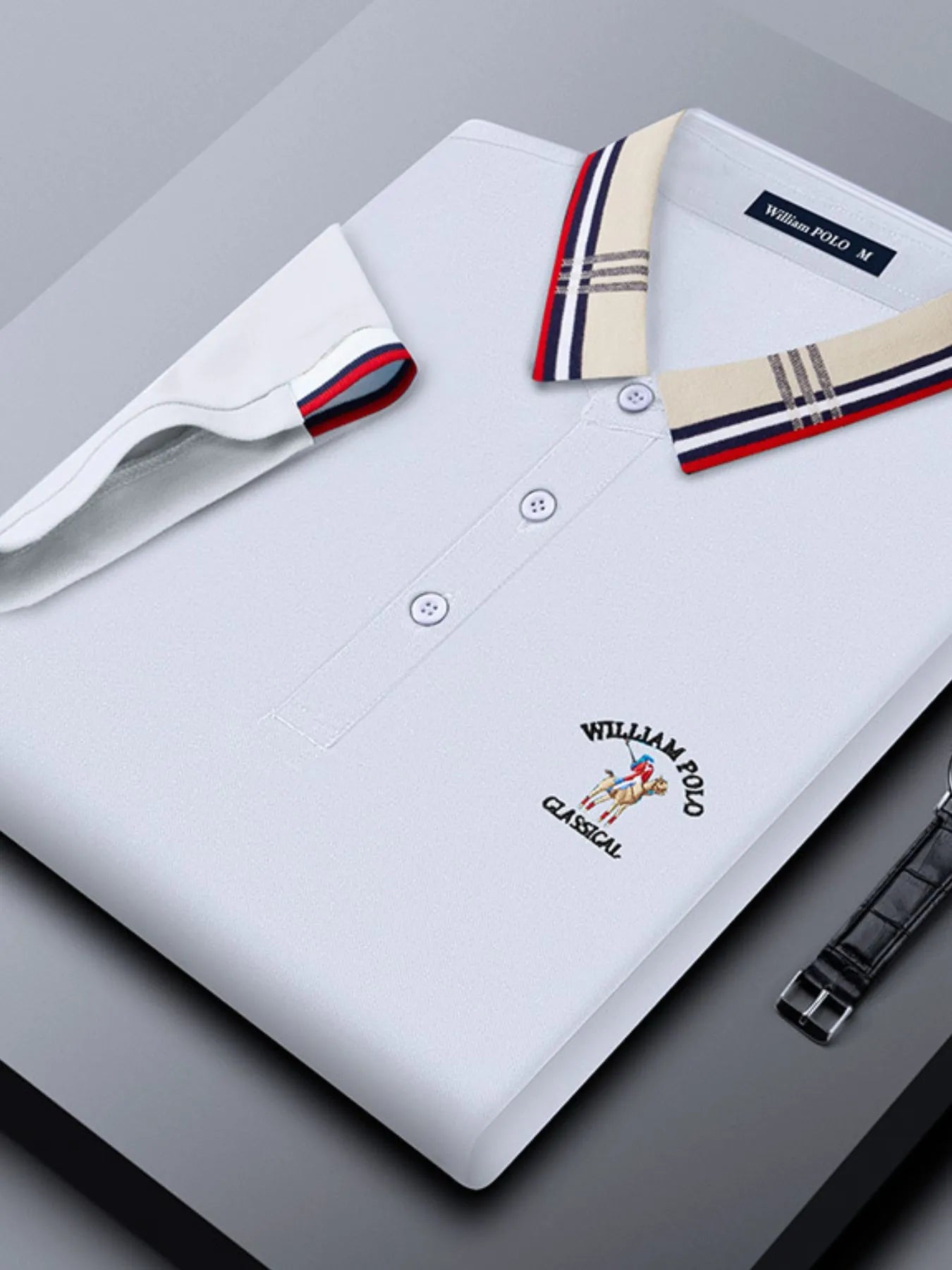 Men's Plus Size Striped Collared Short Sleeve Embroidered Polo NicholesGifts