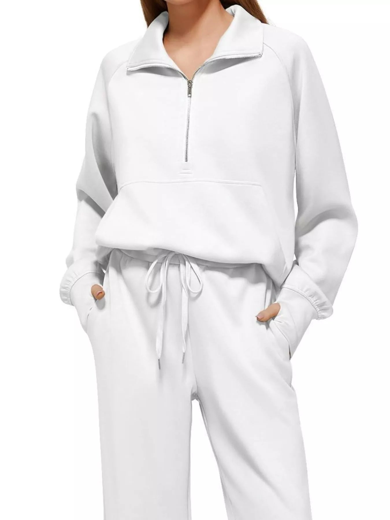 Full Size Half-Zip Sweatshirt and Wide-Leg Pants Set Plus Size Trendsi