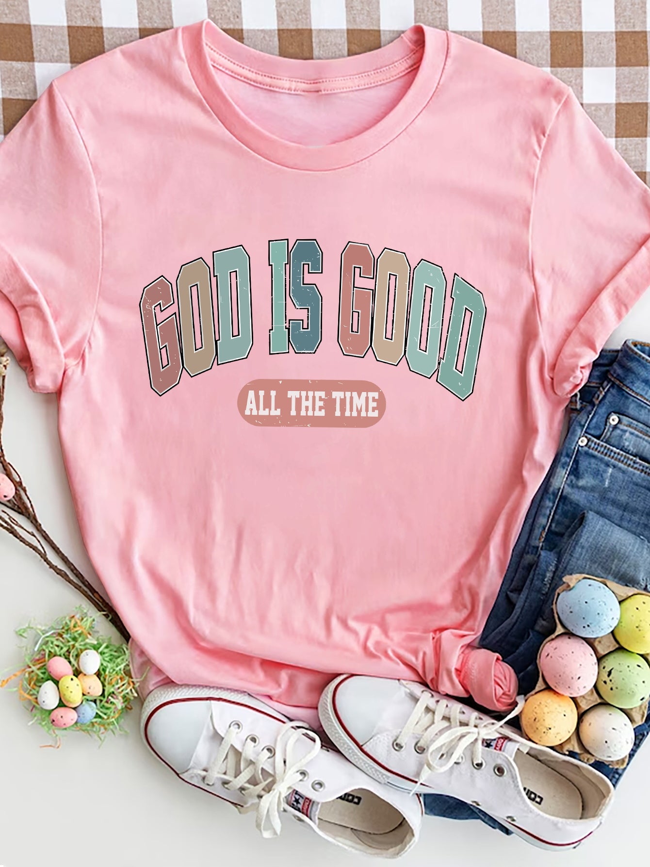 Women God Is Good All The Time Round Neck T-Shirt - Nicholesgifts.online