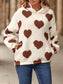Women Fuzzy Heart Pocketed Dropped Shoulder Hoodie nicholesgifts