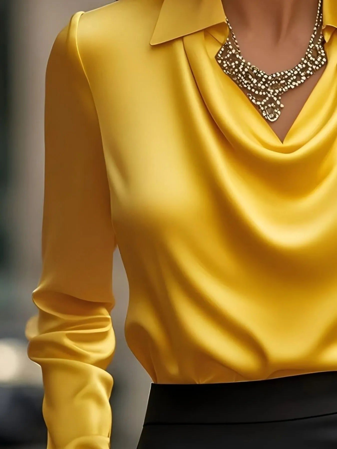 Satin Collar Long Sleeve Blouse NicholesGifts