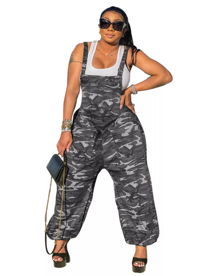 Casual Camouflage Square Neck Overalls nicholesgifts