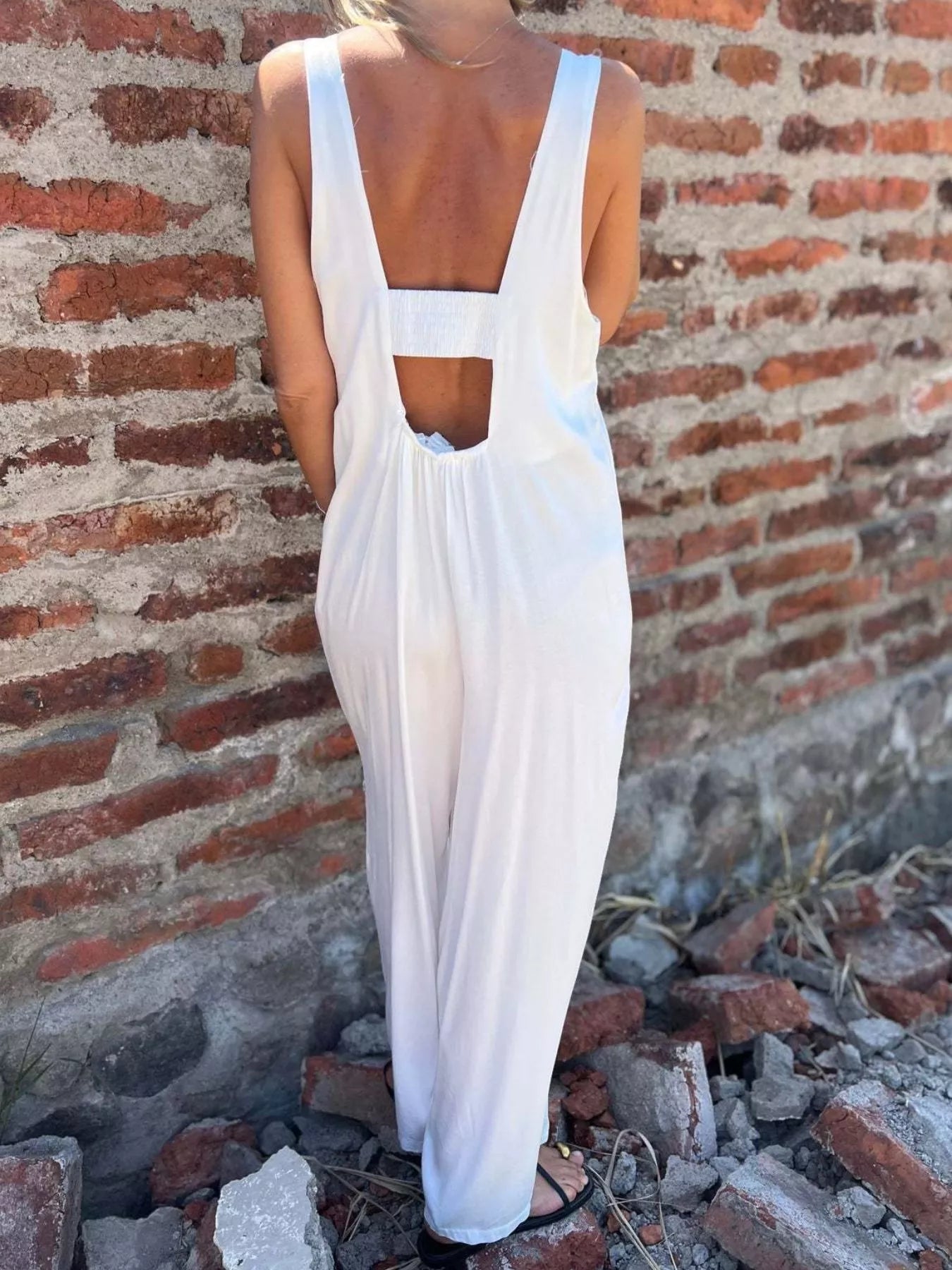 Full Size Button-Front Wide Leg Jumpsuit Plus Size nicholesgifts