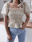 Frill Smocked Square Neck Short Sleeve Blouse nicholesgifts