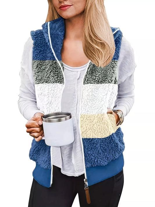 Color Block Zip Up Vest Coat nicholesgifts