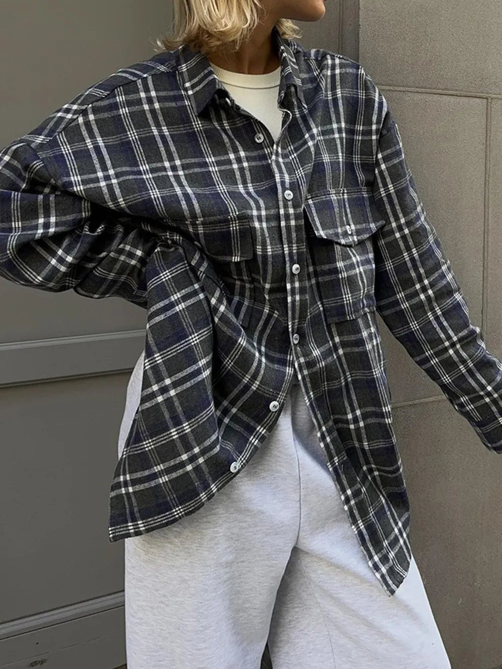 Pocketed Plaid Button Up Shacket nicholesgifts