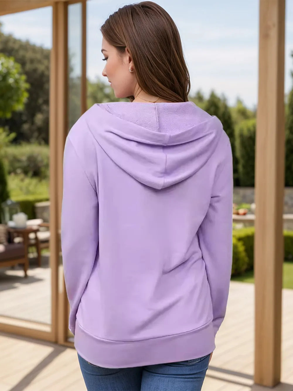 Full Size Drawstring Half Zip Long Sleeve Hoodie Trendsi