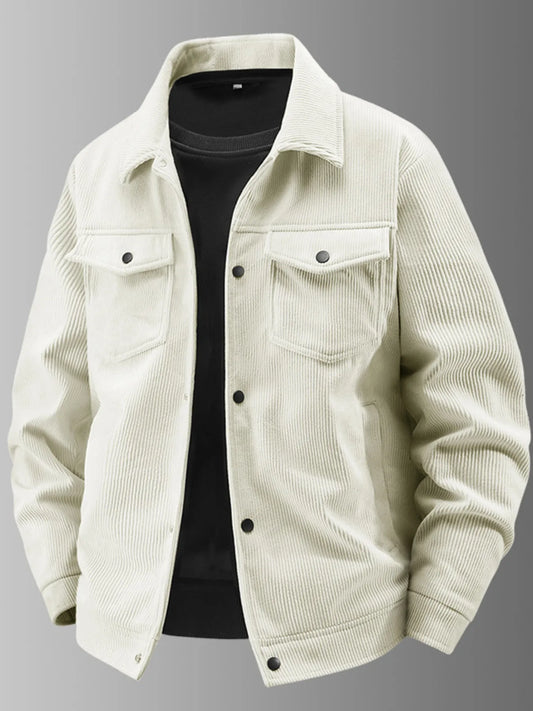 Men's Plus Size Corduroy Button-Up Jacket with Chest Pockets