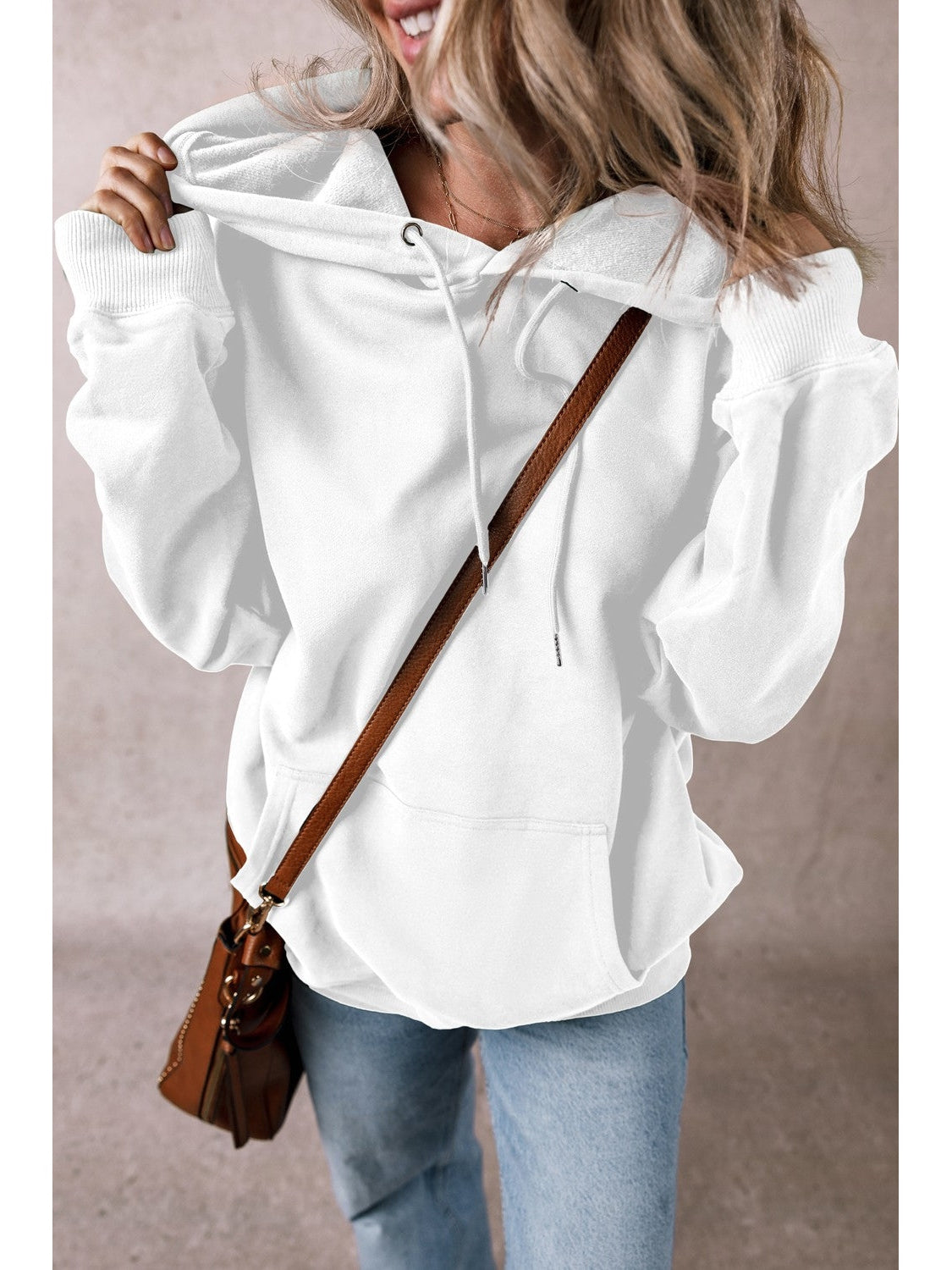 Women Drawstring Pocketed Long Sleeve Hoodie nicholesgifts