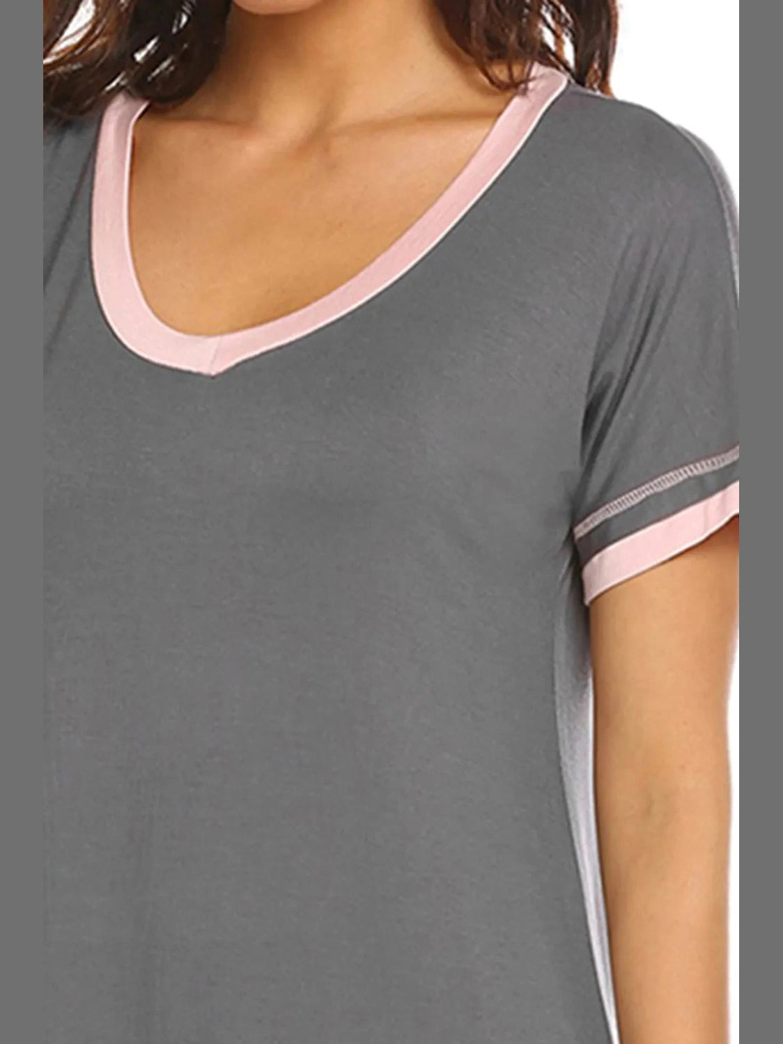 Contrast Trim Short Sleeve Lounge Dress nicholesgifts