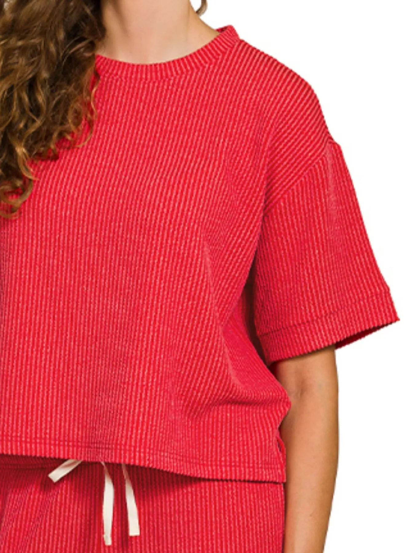 Zenana Raised Rib Short Sleeve Tee & Pants Set Trendsi