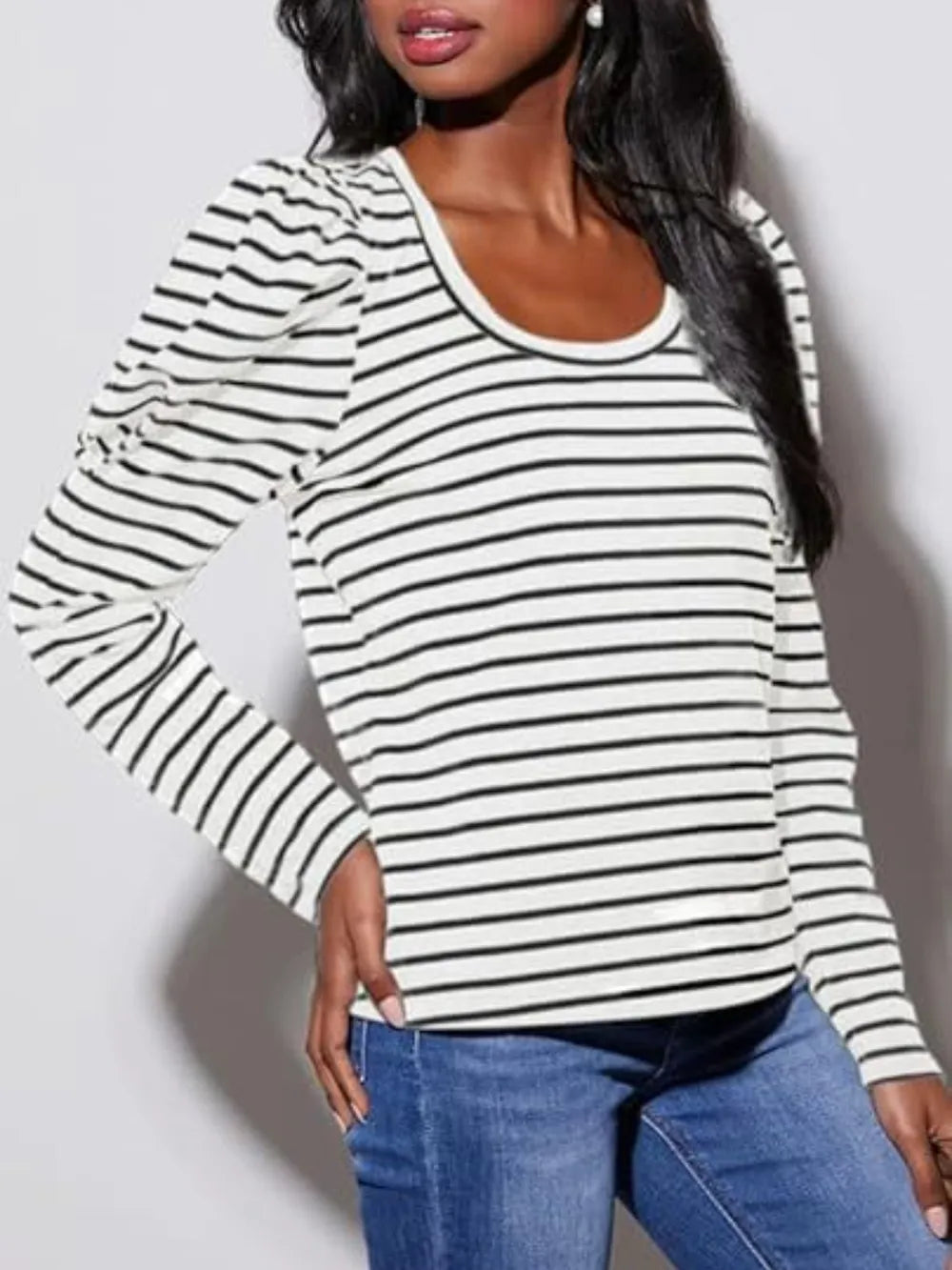 Striped Round Neck Long Sleeve T-Shirt NicholesGifts
