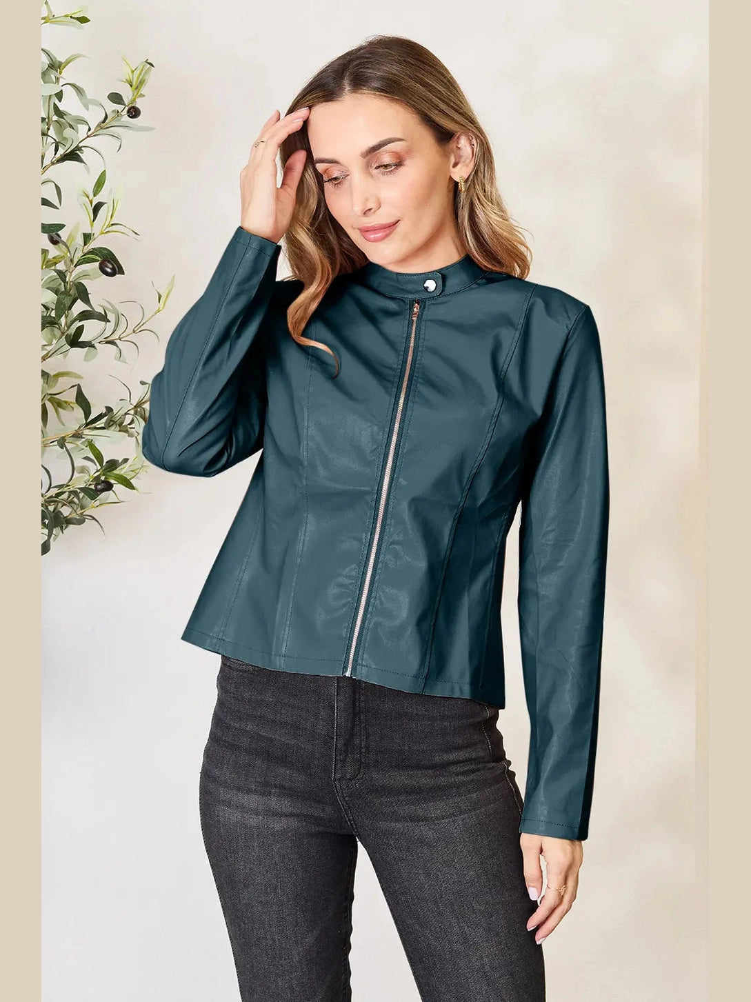 Mock Neck Zip Up Jacket nicholesgifts