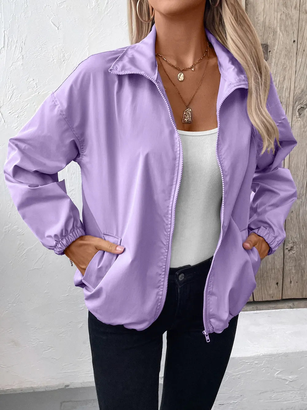 Ivy Lane Pocketed Zip Up Long Sleeve Jacket nicholesgifts