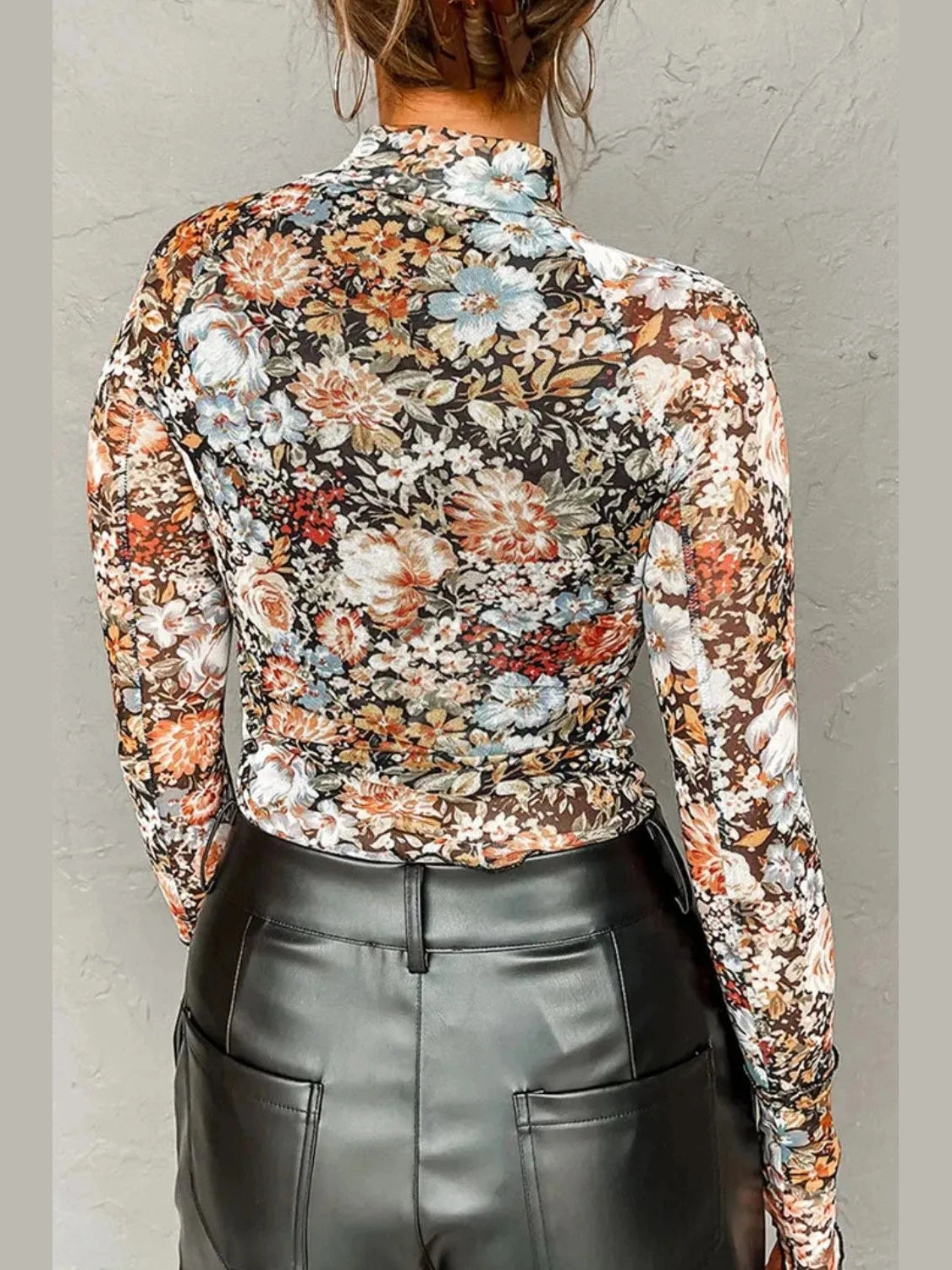 Floral Mock Neck Long Sleeve Top