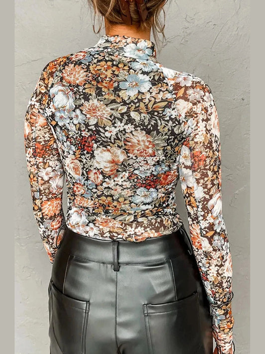 Floral Mock Neck Long Sleeve Top nicholesgifts