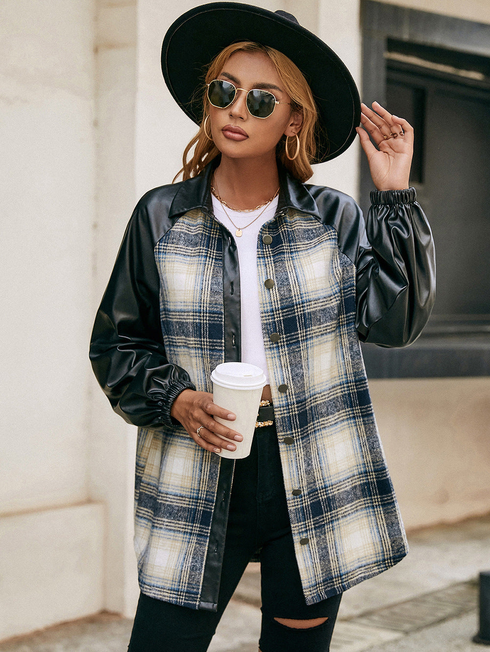 Ivy Lane Plaid Button Down Raglan Sleeve Jacket nicholesgifts