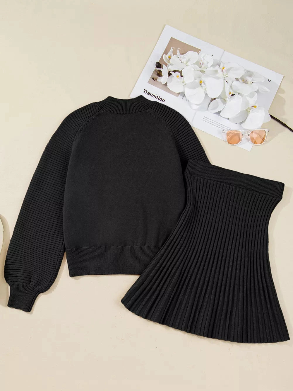 Round Neck Top and Skirt Sweater Set nicholesgifts