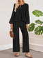 Tie Neck Balloon Sleeve Top and Pants Set nicholesgifts