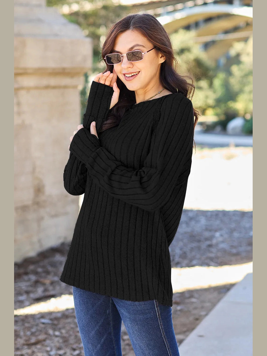 Basic Bae Full Size Ribbed Round Neck Long Sleeve Knit Top nicholesgifts