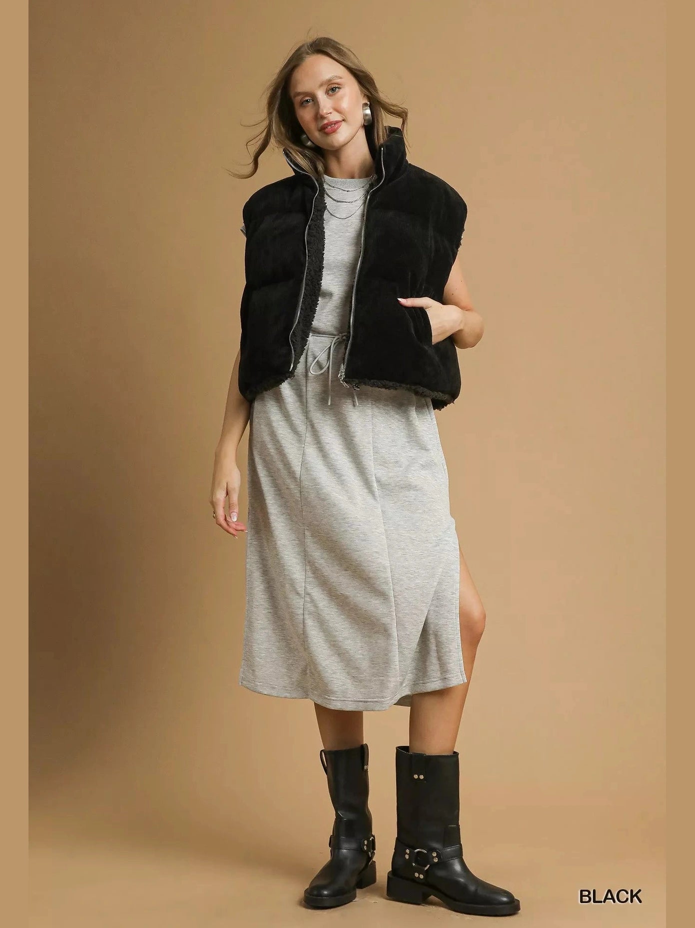 Umgee Sherpa-Lined Zip Vest with Drawstring Hem nicholesgifts