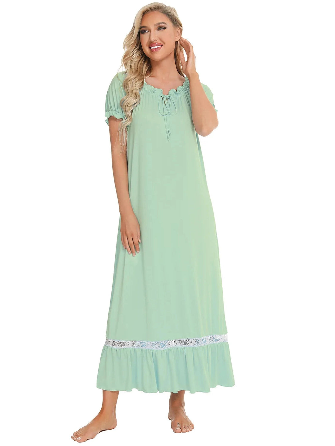 Lace Detail Short Sleeve Lounge Dress nicholesgifts