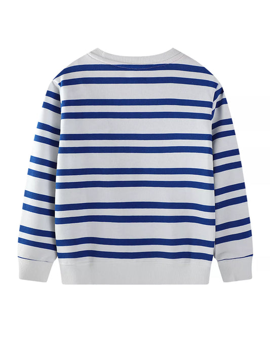 Children's Striped Animal Adventure Embroidered Sweatshirt Trendsi