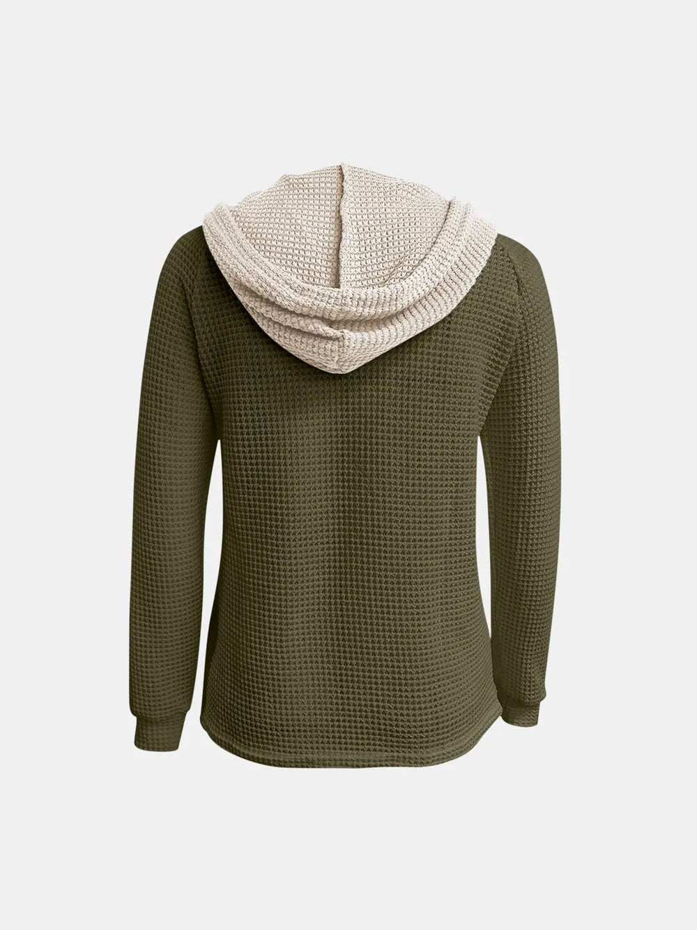 Full Size Waffle-Knit Contrast Long Sleeve Hoodie Trendsi
