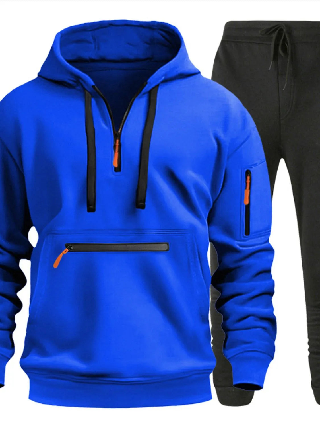 Men's Full Size Drawstring Half Zip Hoodie and Pants Set Plus Size NicholesGifts